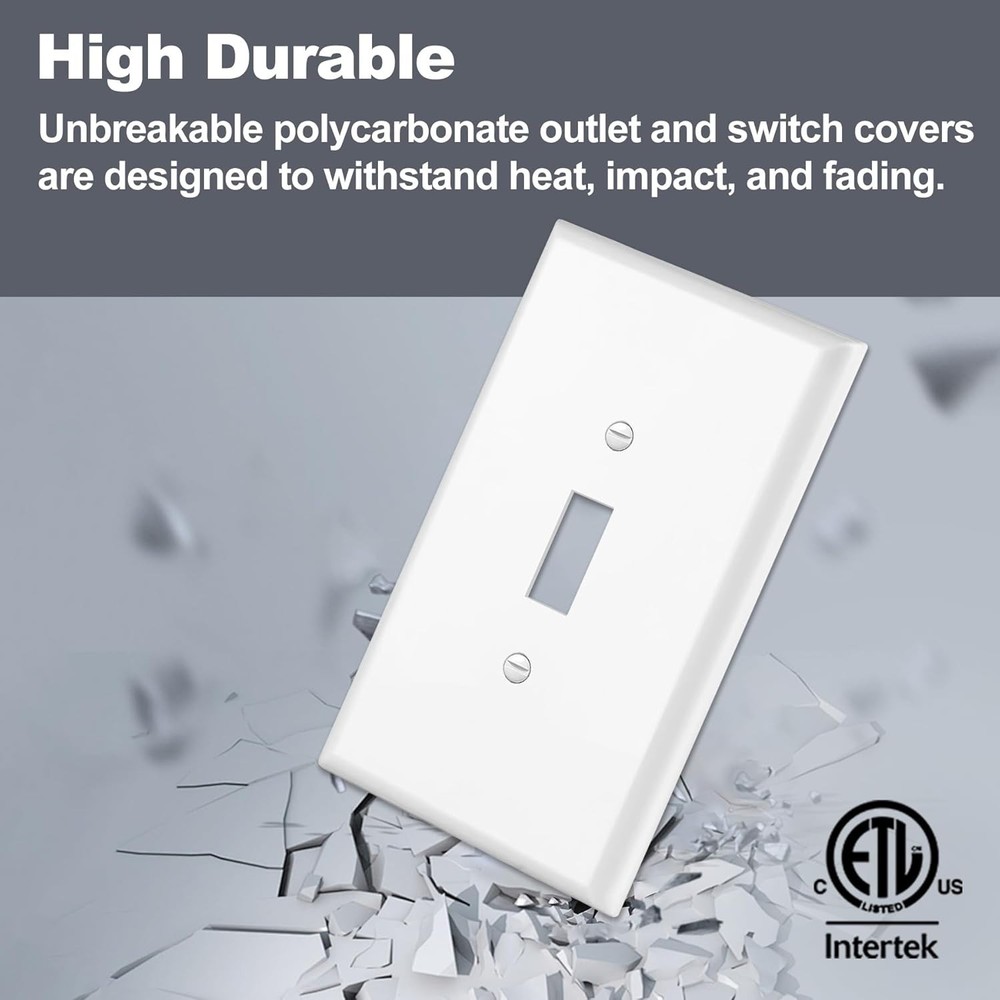 Bates- Light Switch Plates, 10 Pack, Oversize 5.5" x 3.5", White Light Switch