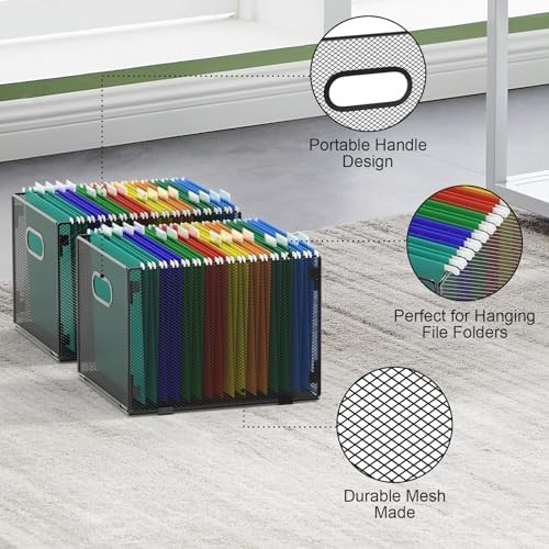 2 Pack Mesh Hanging File Organizer - Letter Size Filing Box & Storage Solution
