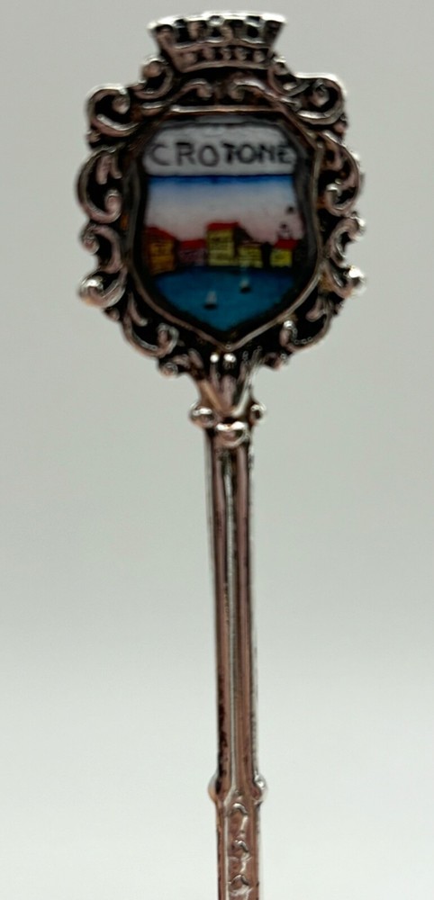 Crotone, Italy Set of 6 Spoons, Vintage Silver-tone Ornate Designed Souvenirs