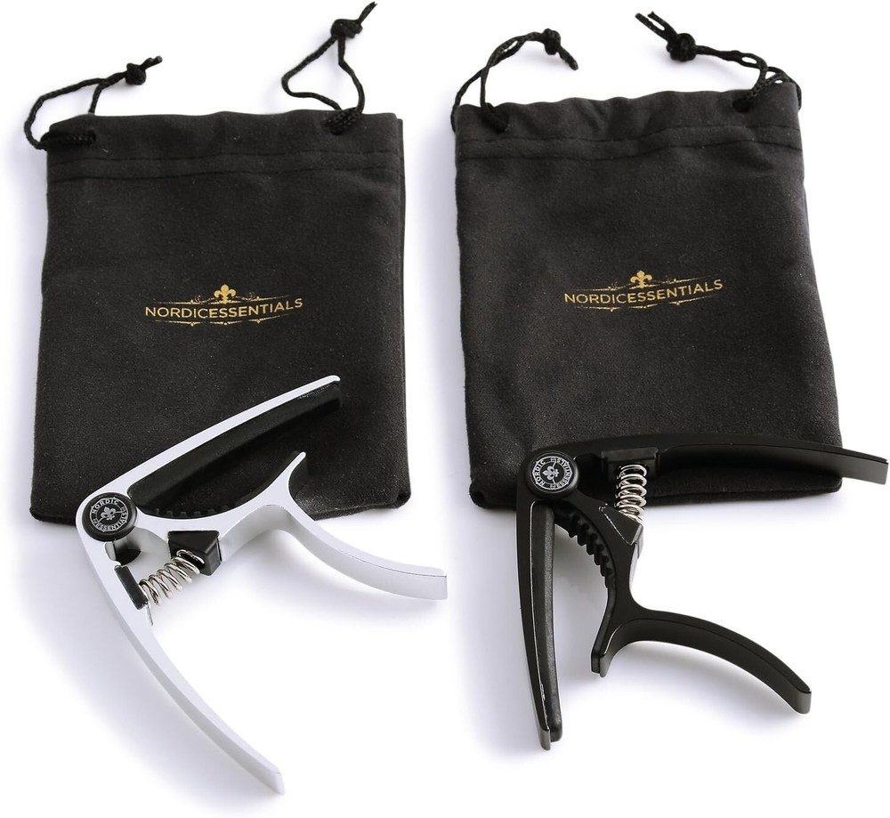 Easy One-Hand Use Capo Duo in Black & Silver - Ideal for All String Instruments