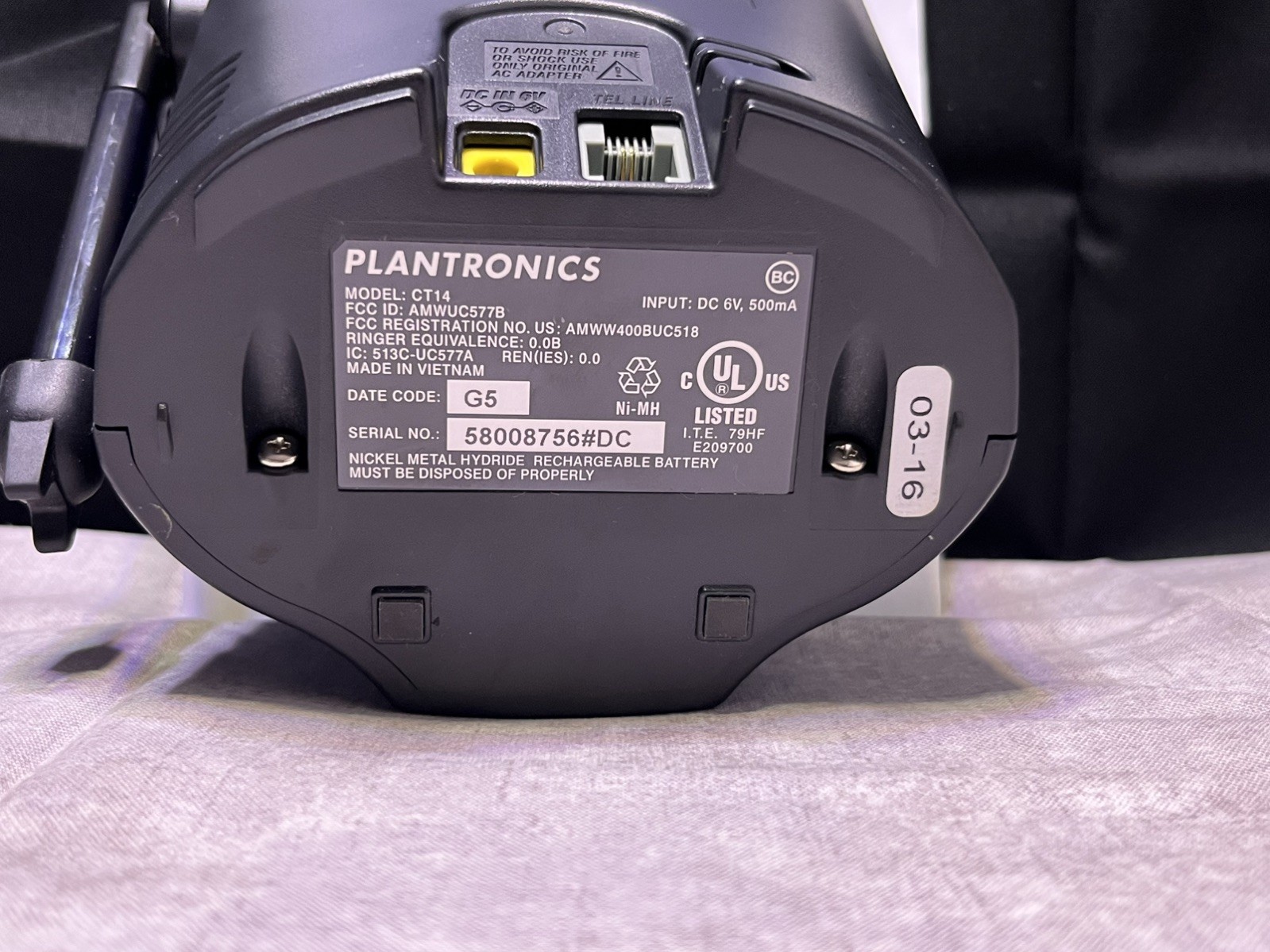 Plantronics CT14 Cordless DECT Headset phone Black Tested Working With Box Cords