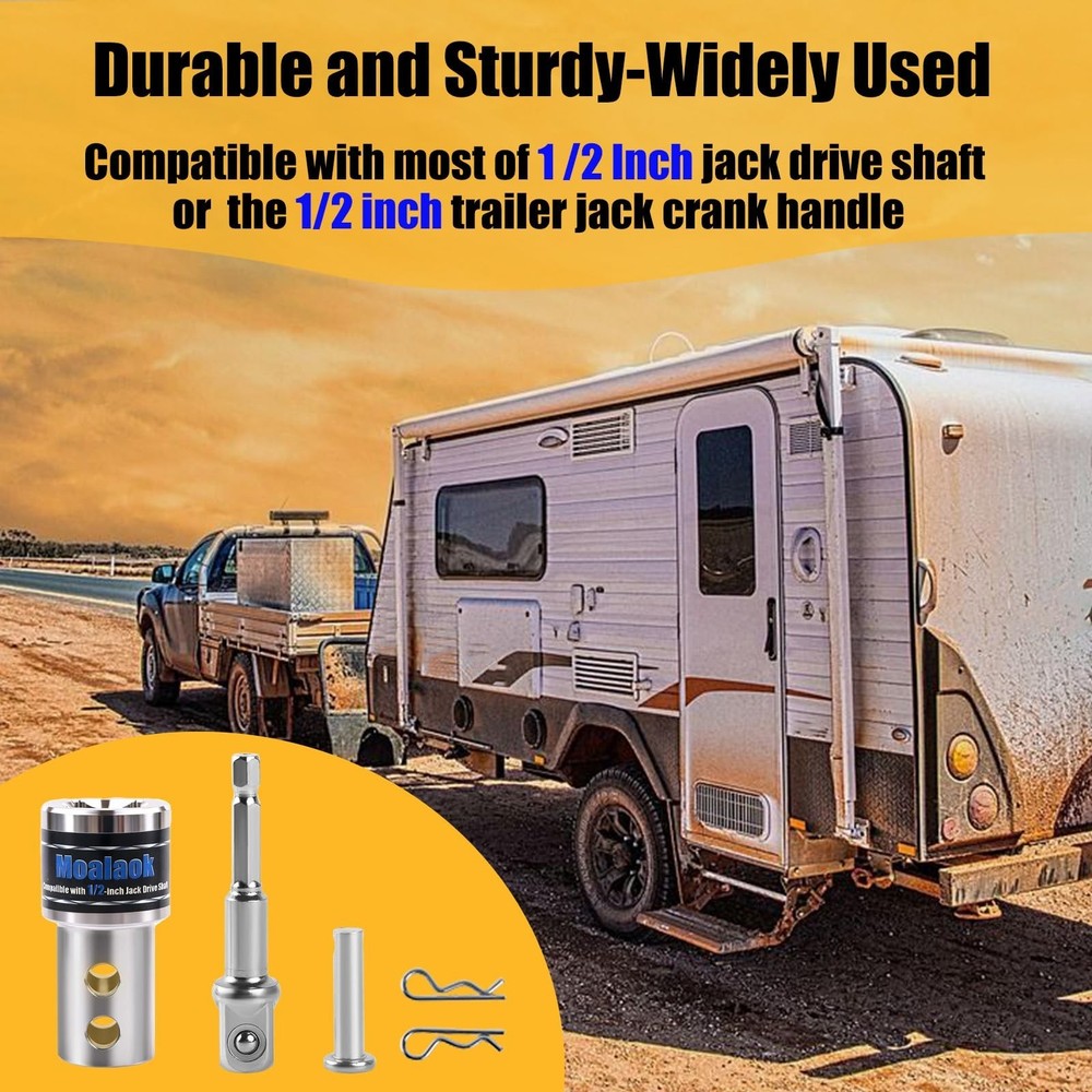 Trailer Jack Crank Handle Power Drill Adapter with 1/2" Socket Adapter Bit, U...