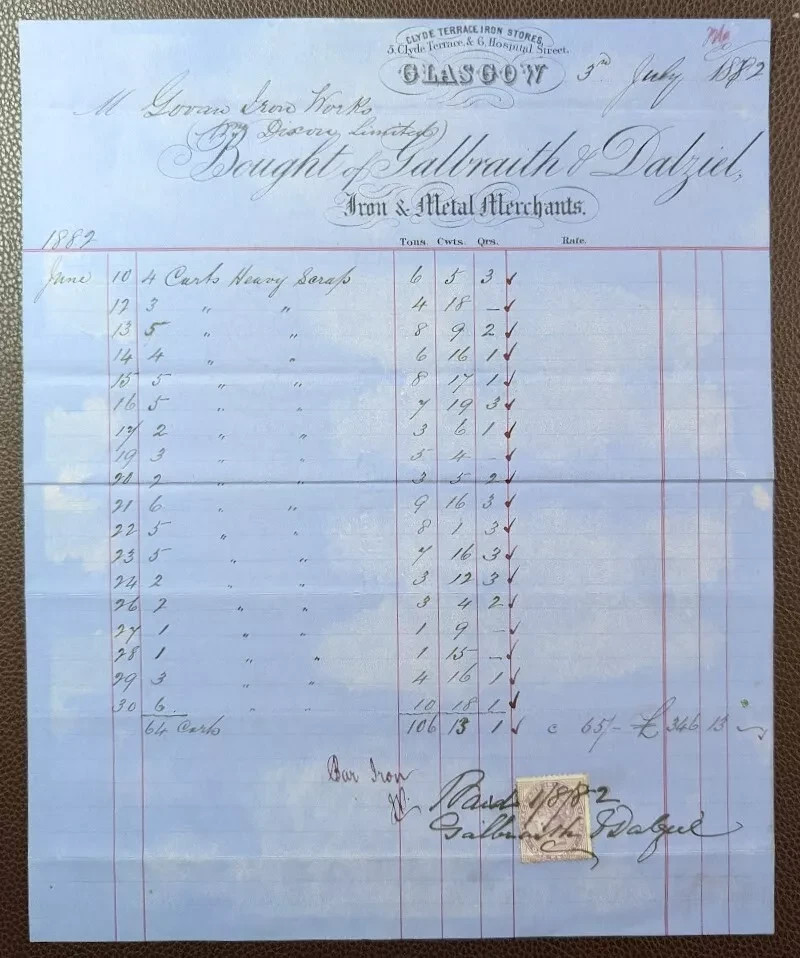 1872 Galbraith & Dalziel, Iron & Metal Merchants, Glasgow Invoice