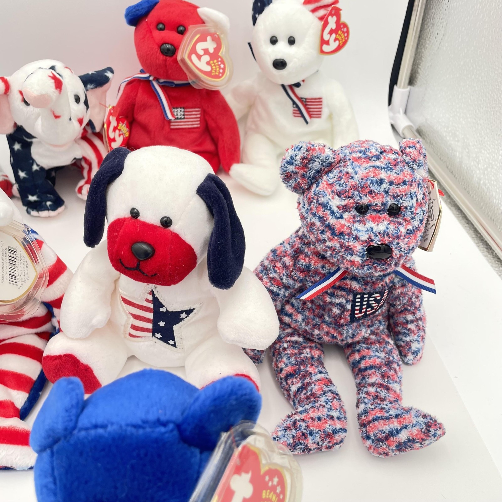 Ty Beanie Babies Patriotic Lot USA Bears Eagle Dog Elephant Zebra Plush RWB Set