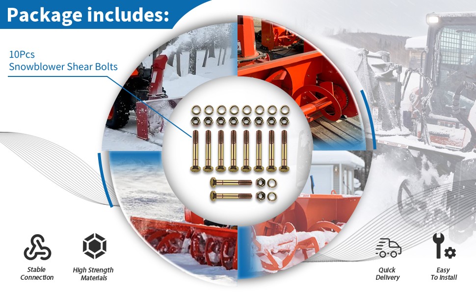 10Pcs 70060-02808 Shear Bolts Fits Kubota BX2750 Snowblower 5/16inx2-1/4in Gold