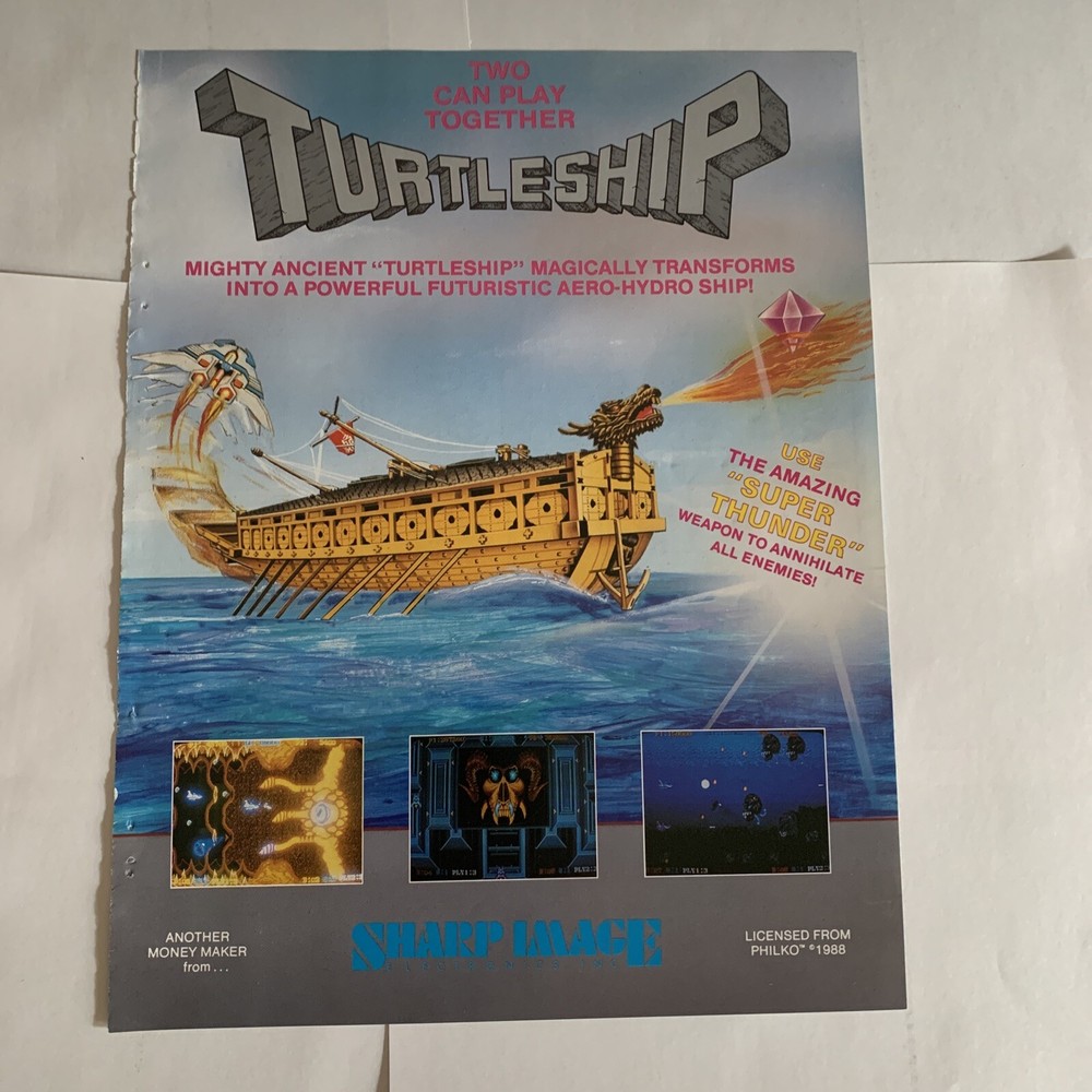 original 1988 AD 11-8” Turtle Ship Sharp Image philko ARCADE  GAME FLYER