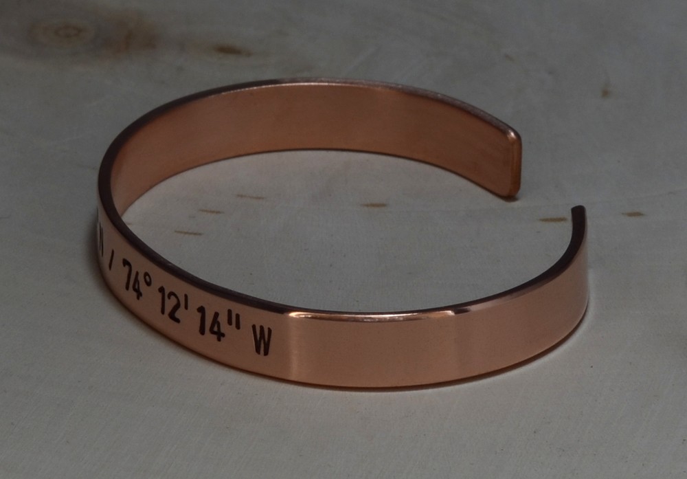 copper cuff bracelet with coordinates - 7th anniversary - copper anniversary