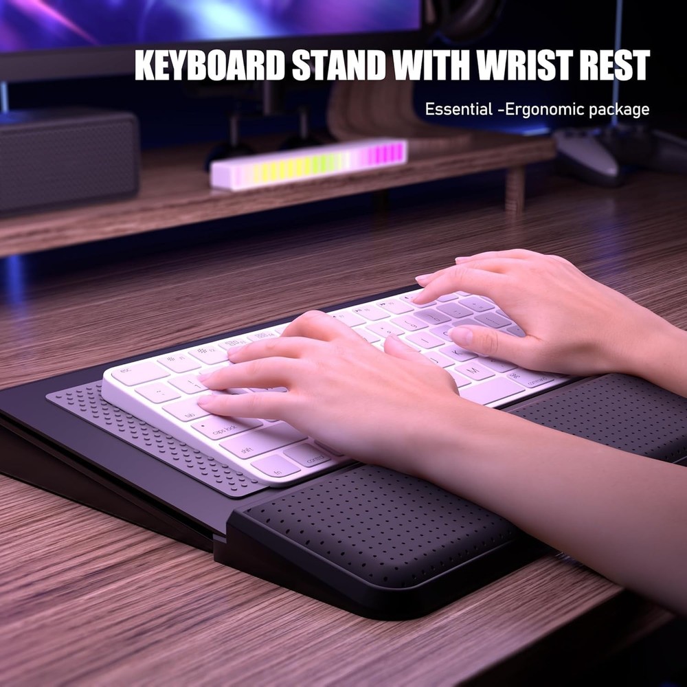 Computer Keyboard Stand with Wrist Rest & Storage Tray - Acrylic Keyboard Ris...