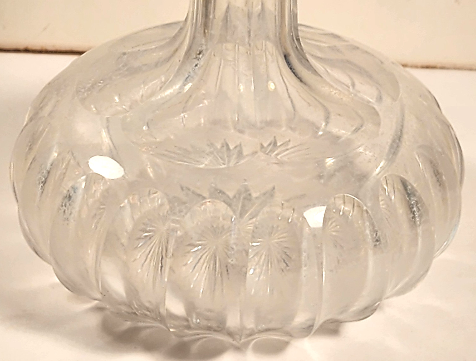 CUT GLASS DECANTER / BOTTLE with GORHAM STERLING SILVER STOPPER