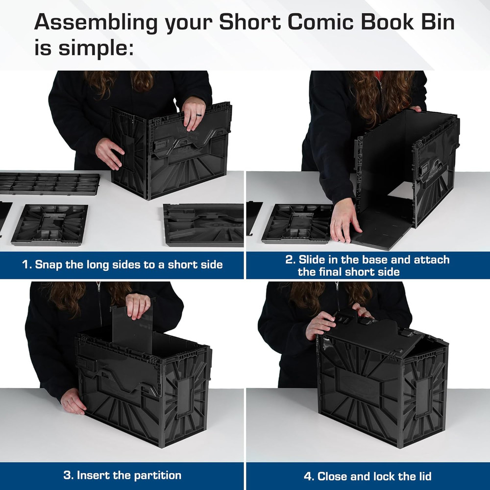 Comic Book Bin - 5 Pack, Holds 150 Comics, Stackable, Acid-Free, Black