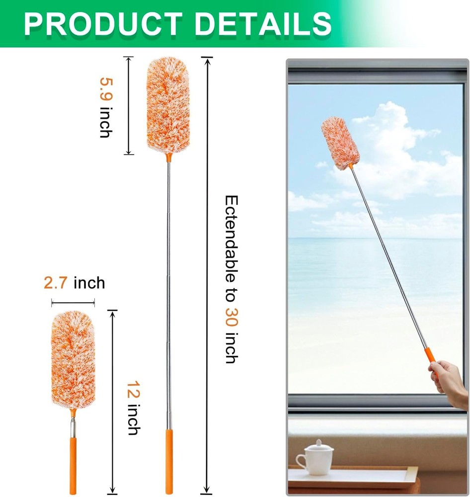 Extendable Feather Duster 2 Pack 30 Inch Microfiber New
