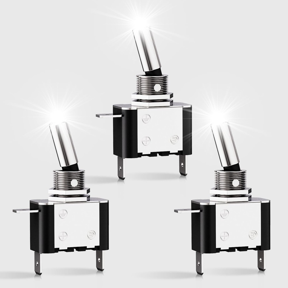 Nilight Toggle Switch on Off White LED 12V 20A 3Pin 2 Position SPST 3PC for Boat