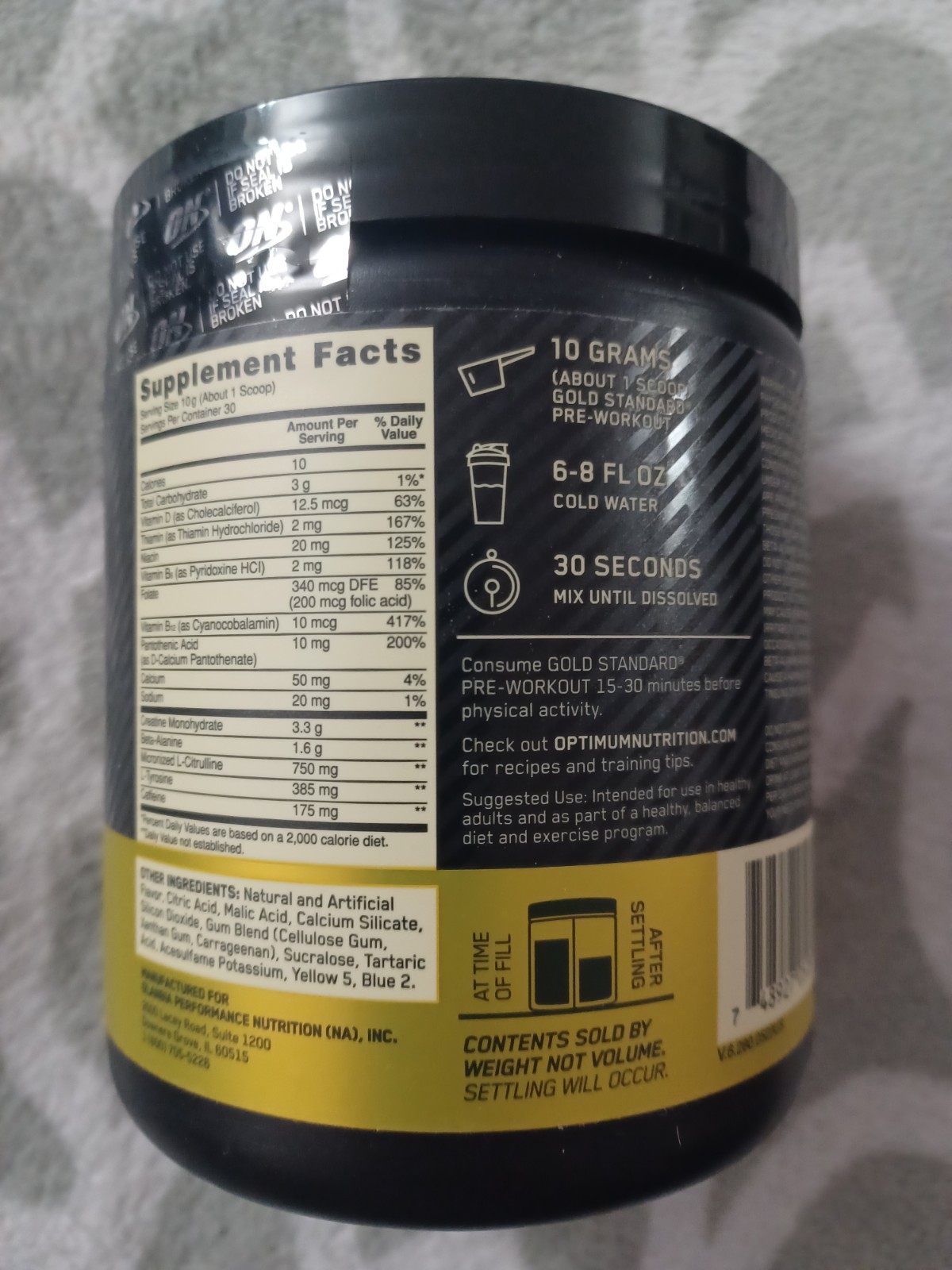 Sealed Optimum Nutrition, Gold Standard Pre Workout - Green Apple - 30 Servings