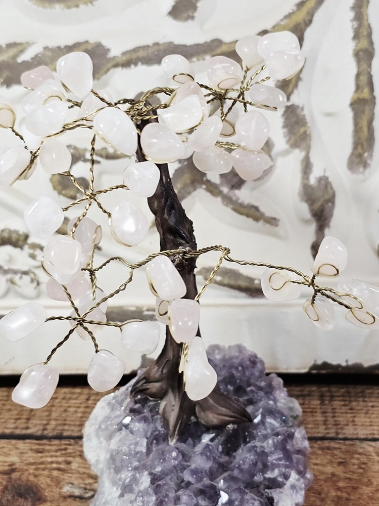 Rose Quartz Adjustable Leaf Bonsai Tree, 8"