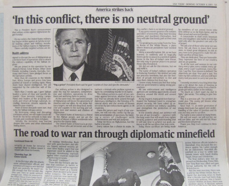Vintage 2001 FIRST Attack Afghanistan War Newspaper