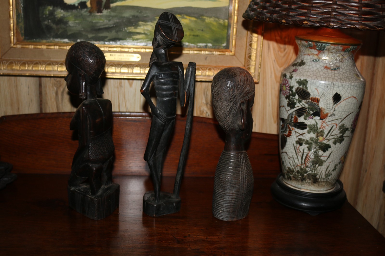 3 Mid Century African Figures, carved Exotic Ebony ,