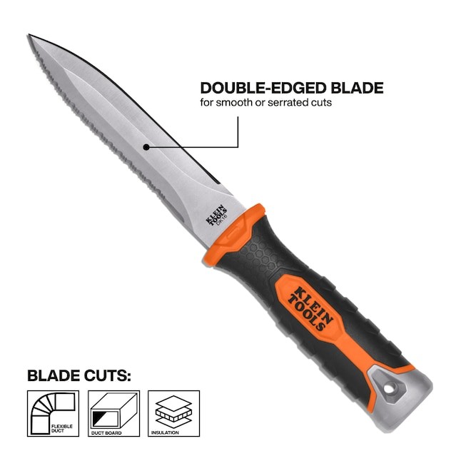 Klein DK16 Duct Knife 5-1/2" SS Double-Edged Blade Impact Resistant Sheath