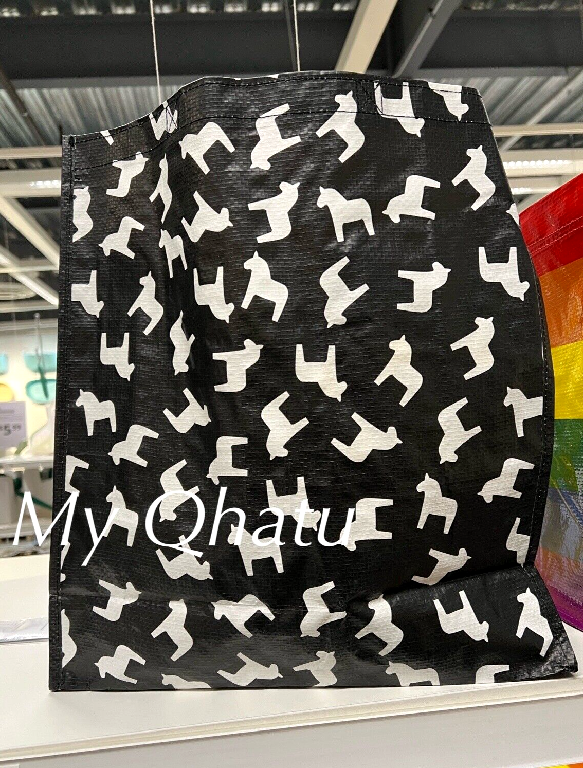Ikea Hasthage Shopping Bag, Dala Horse Black White 15x6x16 ½ ", NEW