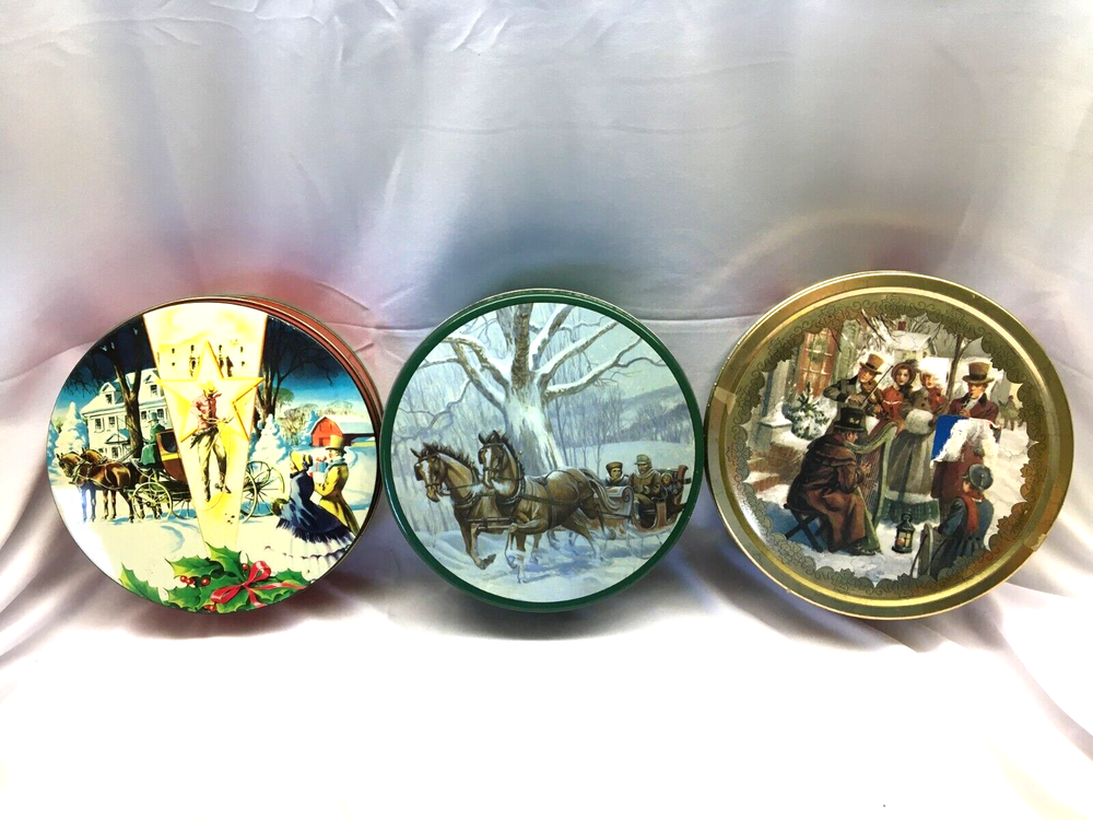 3 Round Christmas Tins EMPTY