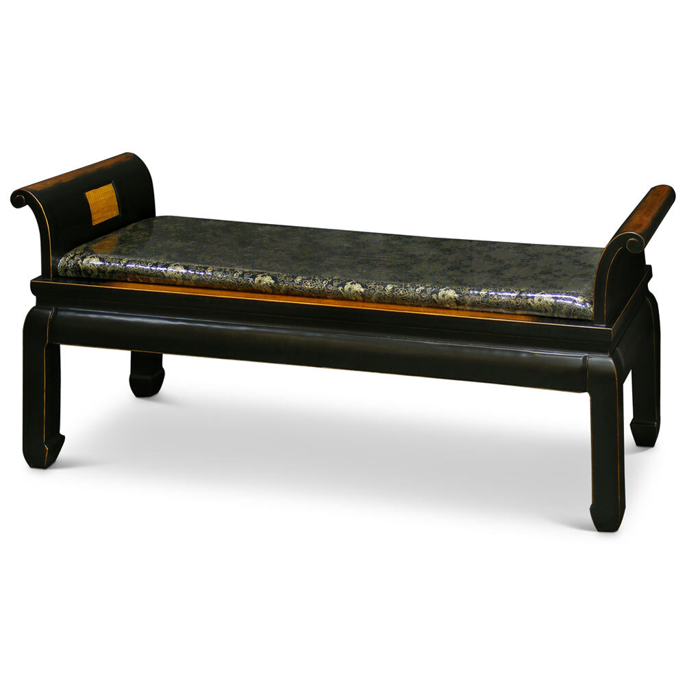 US SELLER - Distressed Black Elmwood Zhou Yi Asian Bench