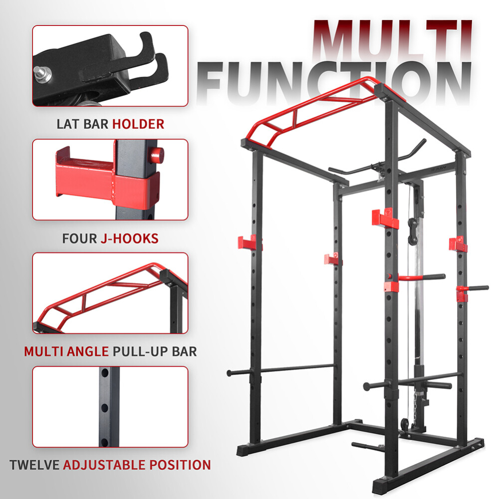 1000Lbs Capacity Multi-Functional Power Rack w Adjustable Pullup Squat Rack