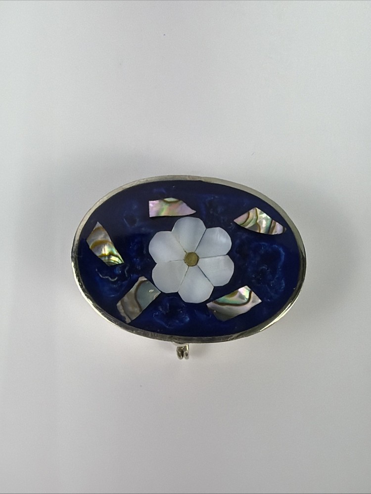 Vintage Mexican Silver Pill Box Abalone