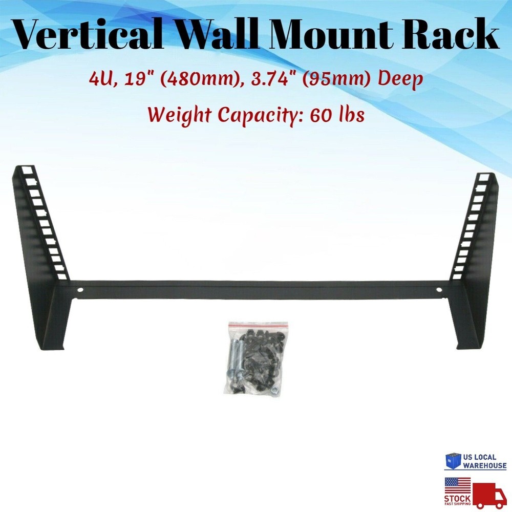Vertical 4U 19" Wall Mount Server Rack Network IT Bracket Space Saver Mountable