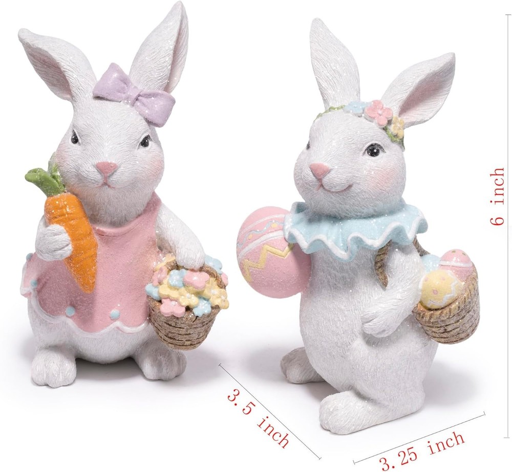 Charming Easter Bunny Figurines Set - Eco-Friendly Spring Decor for Home