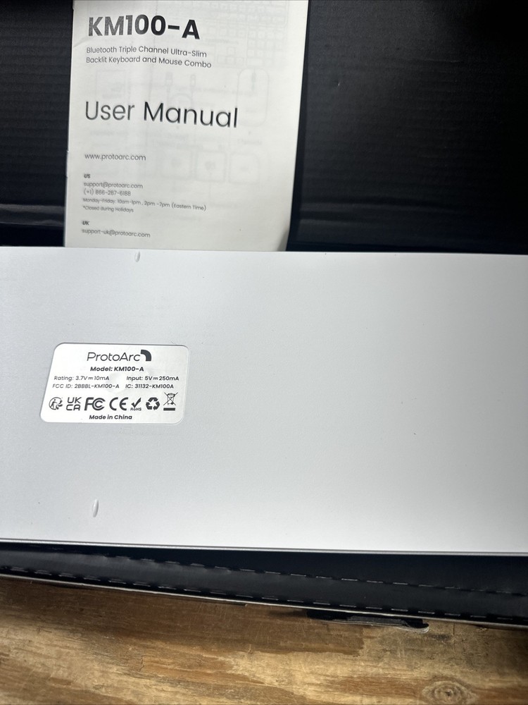 Backlit Bluetooth Keyboard/Mouse Combo - ProtoArc KM100-A WHITE SILVER