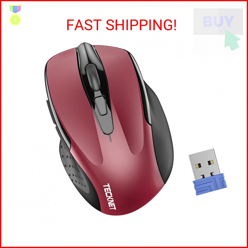 TECKNET Wireless Mouse, 2.4G Ergonomic Optical Mouse, Computer Mouse for Laptop,