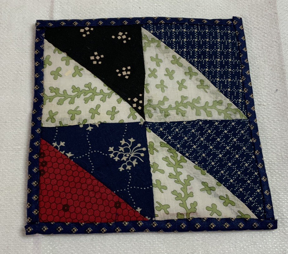Antique Vintage Patchwork Small Doll Quilt Or Table Topper, 4 Patch W/ Triangles