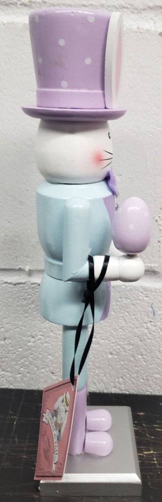 Wooden Christmas Nutcracker, 12", LIGHT BLUE EASTER RABBIT/BUNNY WITH EGG, TJM