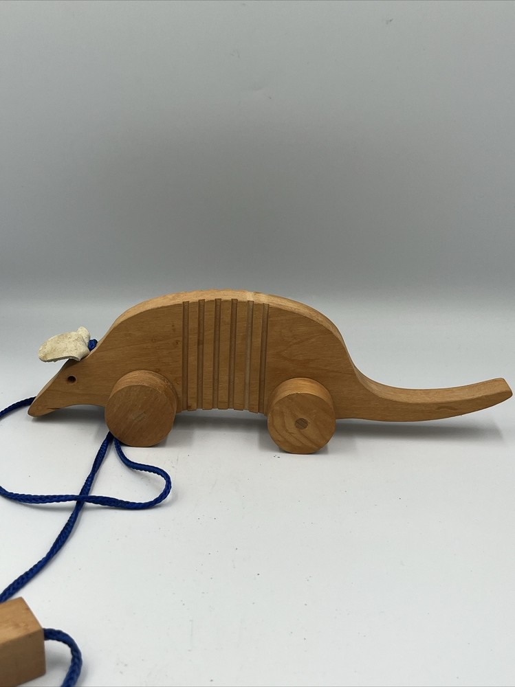 Vintage Wooden Armadillo Pull Toy 10" By Bauddin