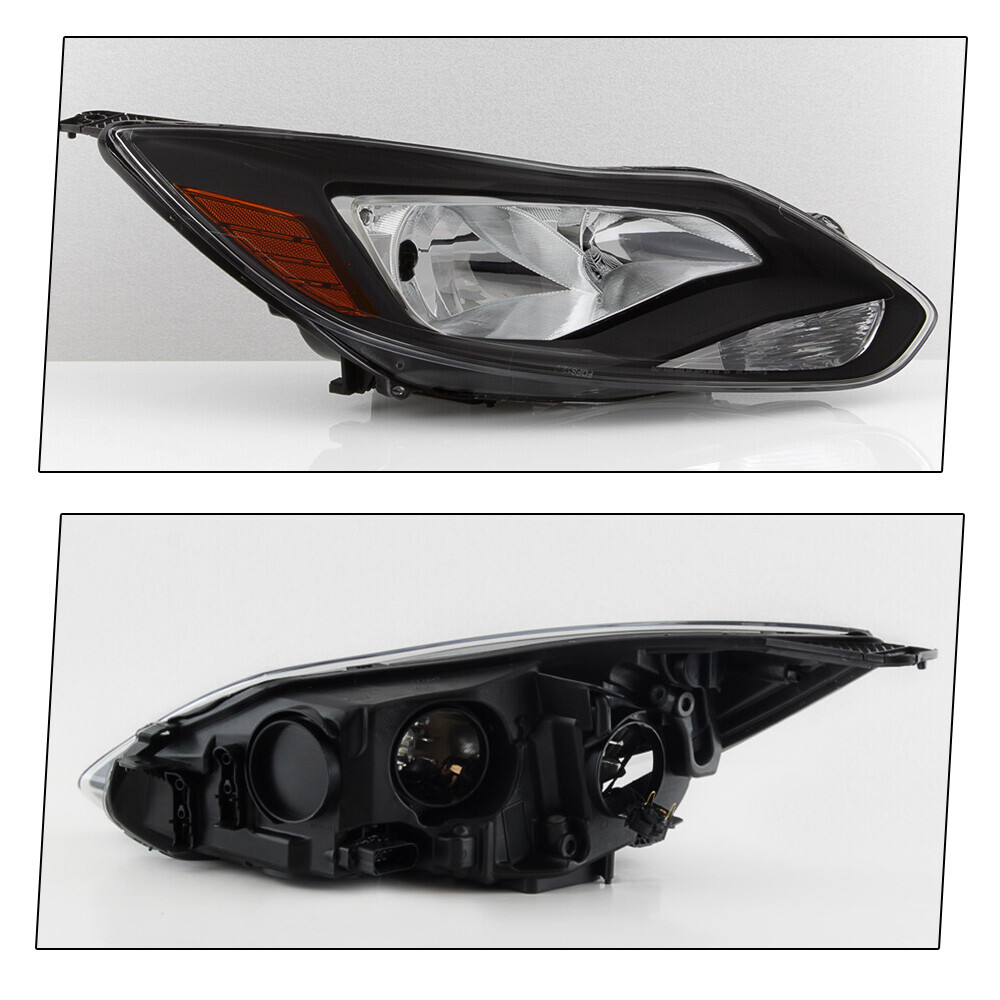 Halogen Headlights For 2012-2014 Ford Focus w/Bulbs Black Left+Right Pair