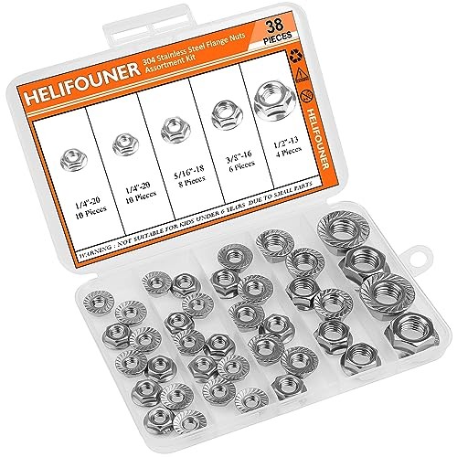 Flange Nuts, Serrated Flange Hex Lock Nuts Assortment Kit, 38 Pieces 4 Sizes