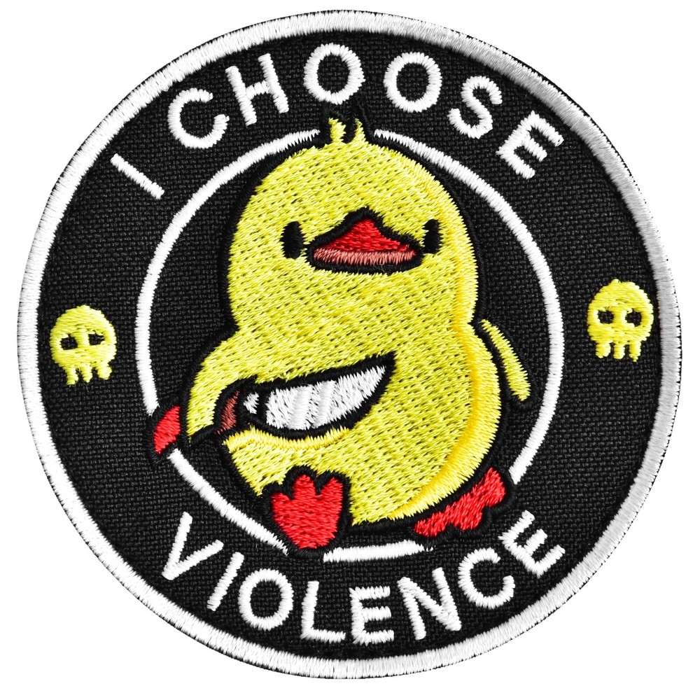 I CHOOSE VIOLENCE Patch, Round Embroidered Patch with Duck & Knife Design
