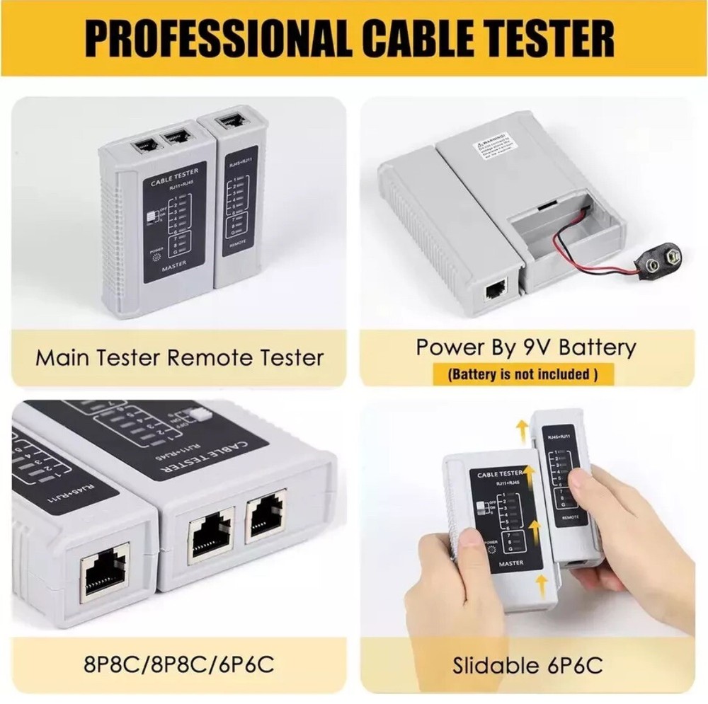 Ethernet Crimp Tool Kit - Cat5/Cat6/Cat7 Network Crimper with Cable Tester, Mini