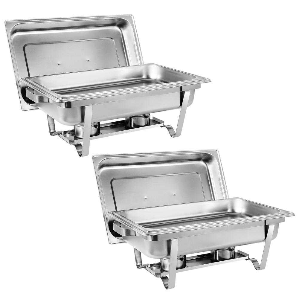 2 Pack of 8 Quart Stainless Steel Rectangular Full Size Chafing Dish Dinner