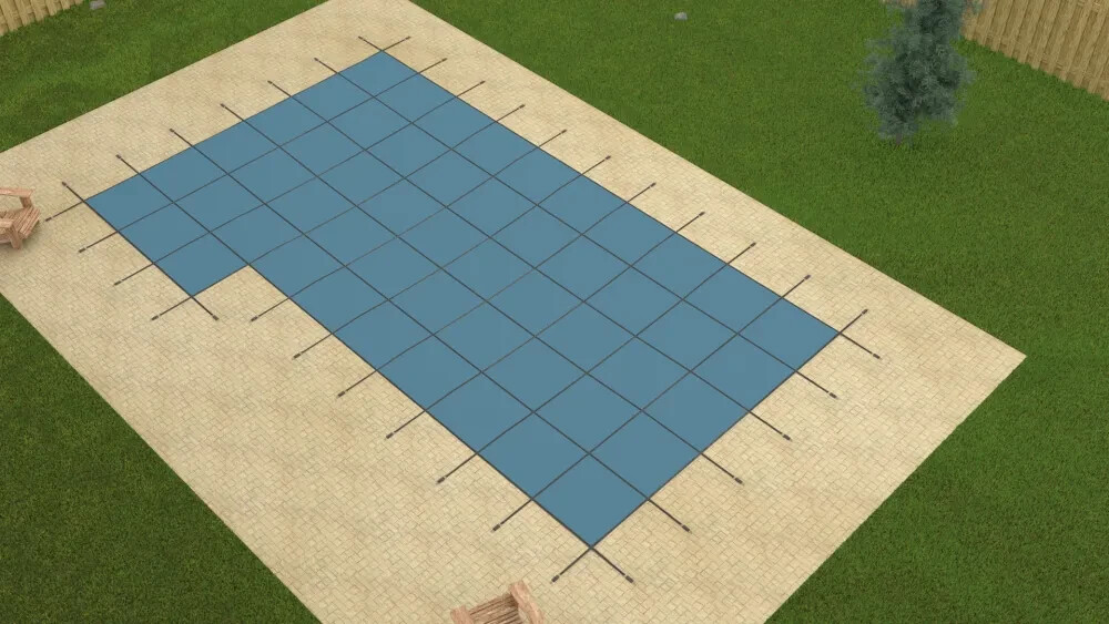 GLI Value X Solid 20' x 44' Rect Blue Solid Safety Cover with 4' x 8' Right Step