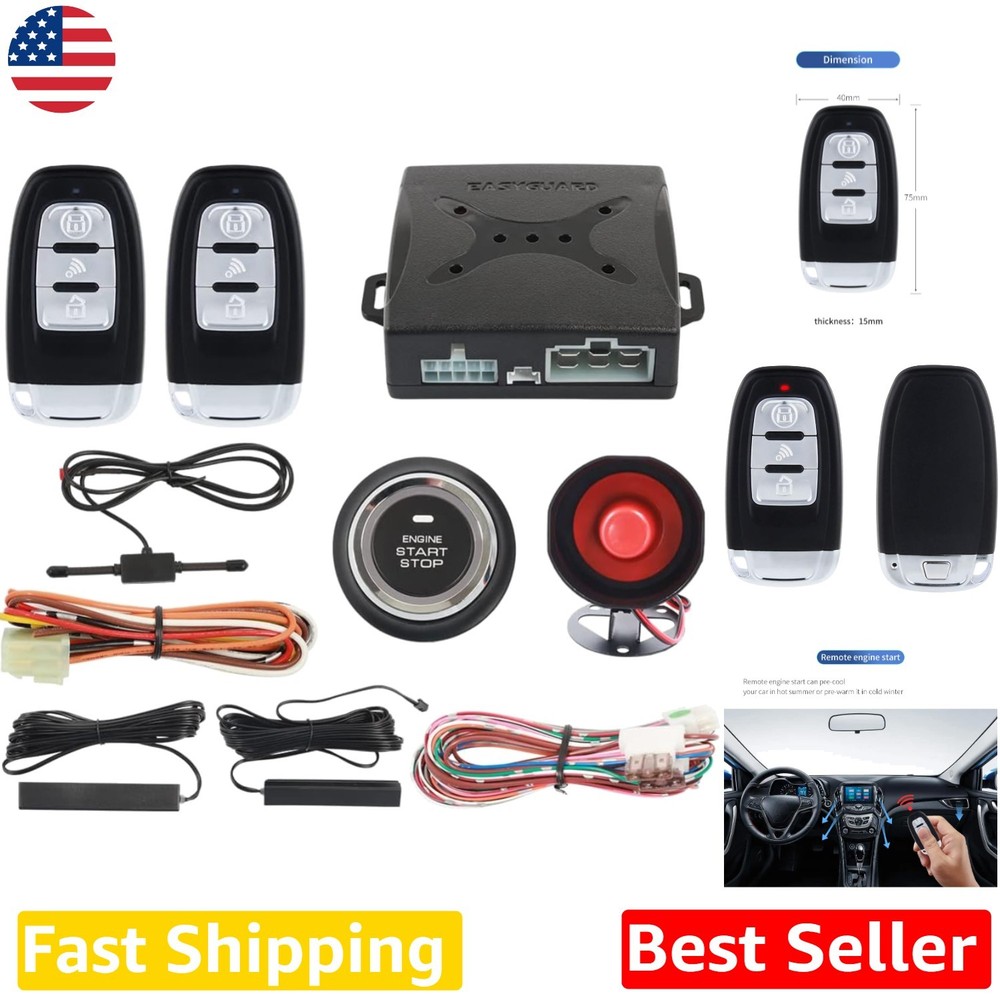 Keyless Entry Car Alarm System PKE Remote Start Push Button - 6ft Range