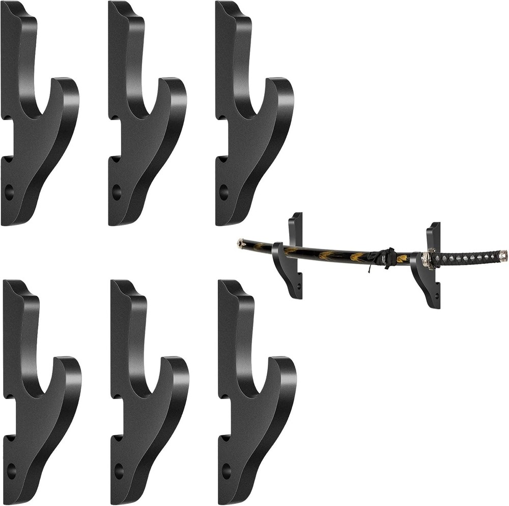 6 Pcs Sword Hook Wall Mount Samurai Hanger for Adjustable Black