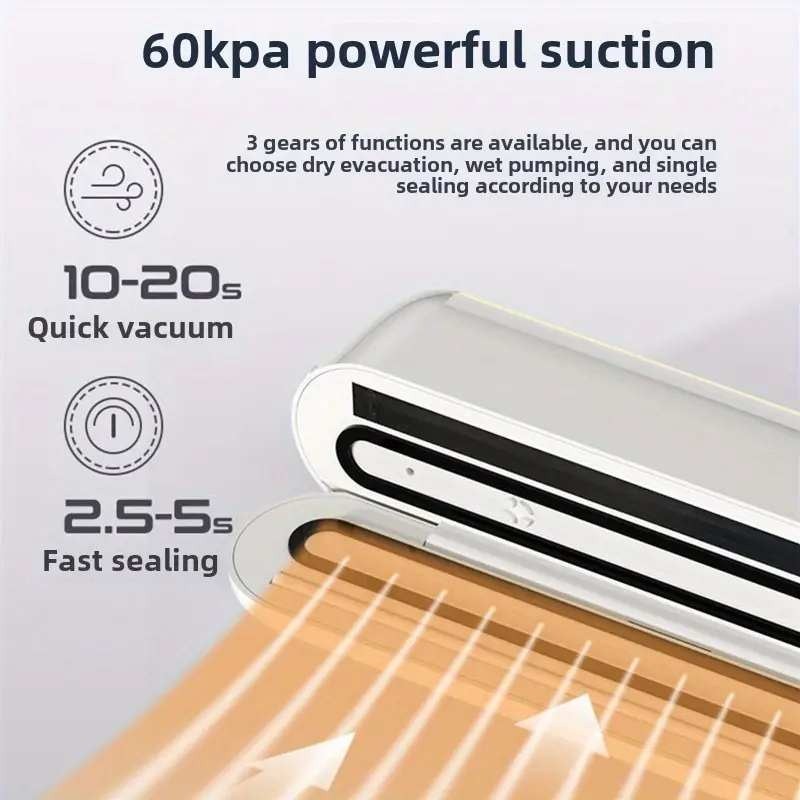 Multi-Functional Portable Automatic Food Sealer Machine White, Wireless, Compact
