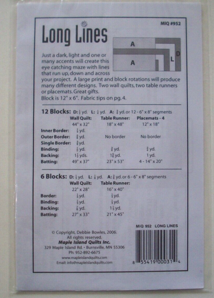 Long Lines table runner placemats quilt pattern *X