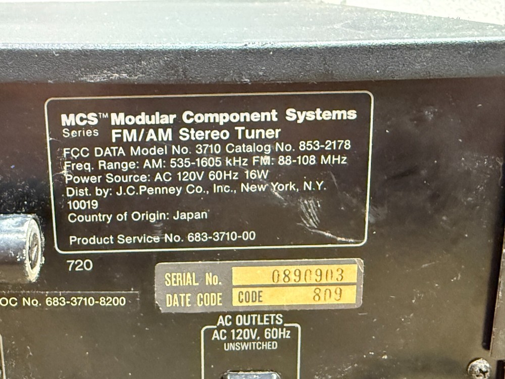 MCS 3710 Modular Component Systems Vintage Stereo AM/FM Tuner