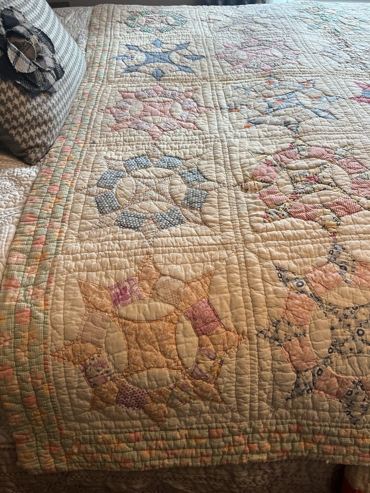 Vintage Handmade Quilt Feedsack Compass Patchwork