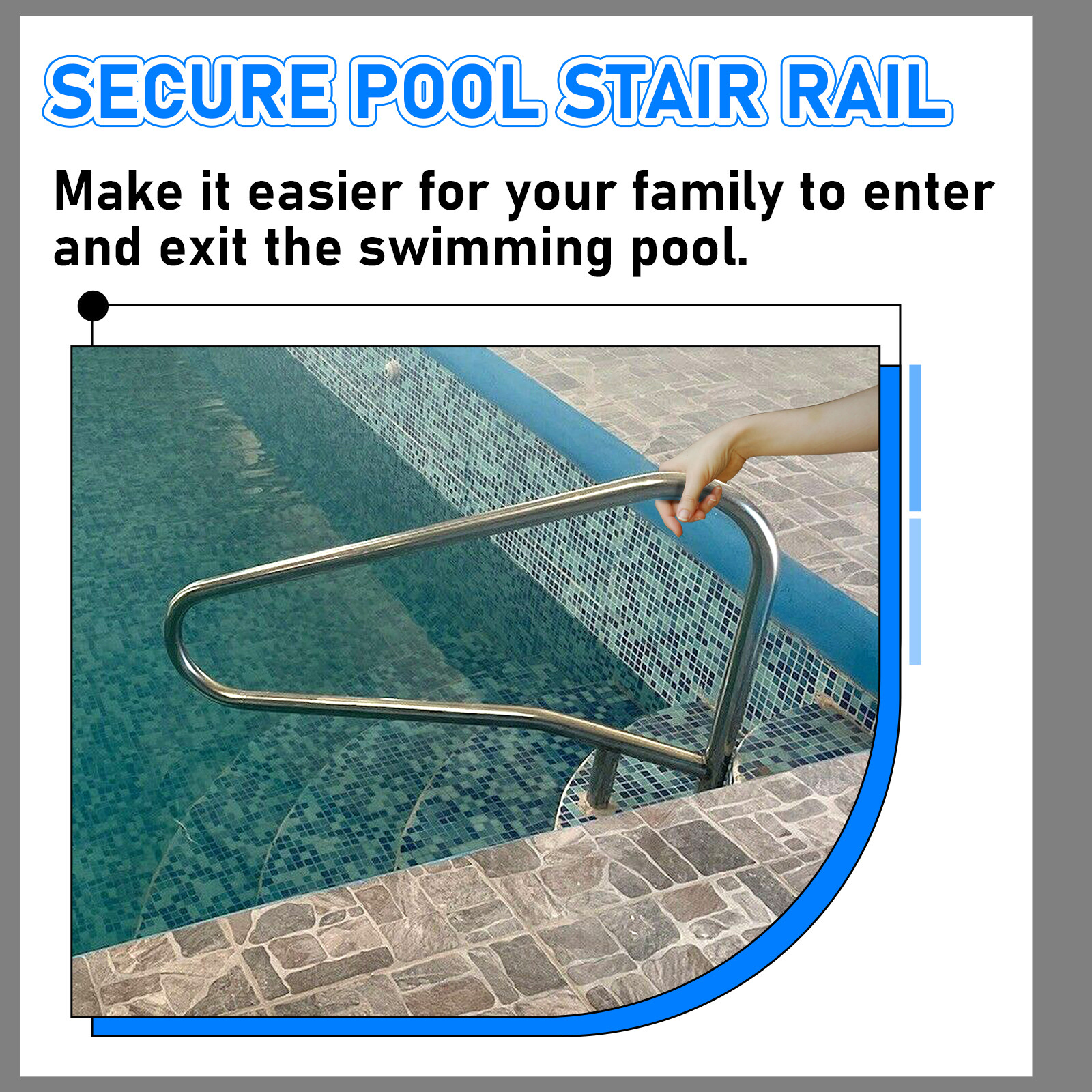 Pool Handrail Cross Braced Deck Mounted Step Stair Rail Stainless steel 50"x 36"