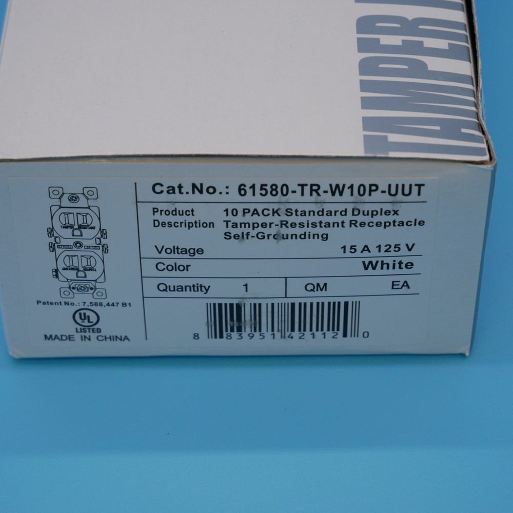 10 Pack Standard Duplex Tamper-Resistant Receptacle Self-Grounding