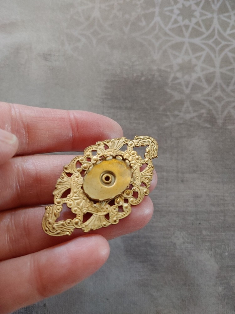 vintage Victorian Style brass component cut out repousse bezel setting