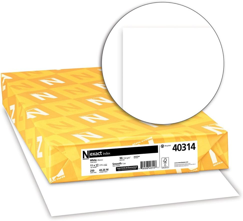 Wausau Exact Index Cardstock, 250 Sheets, White, 94 Brightness, 90 Lb, 11 X 17 I