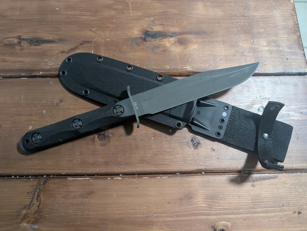 Ka-Bar EK Commando Model 5 Bowie Blade Knife Plain Edge w/ Sheath EK45